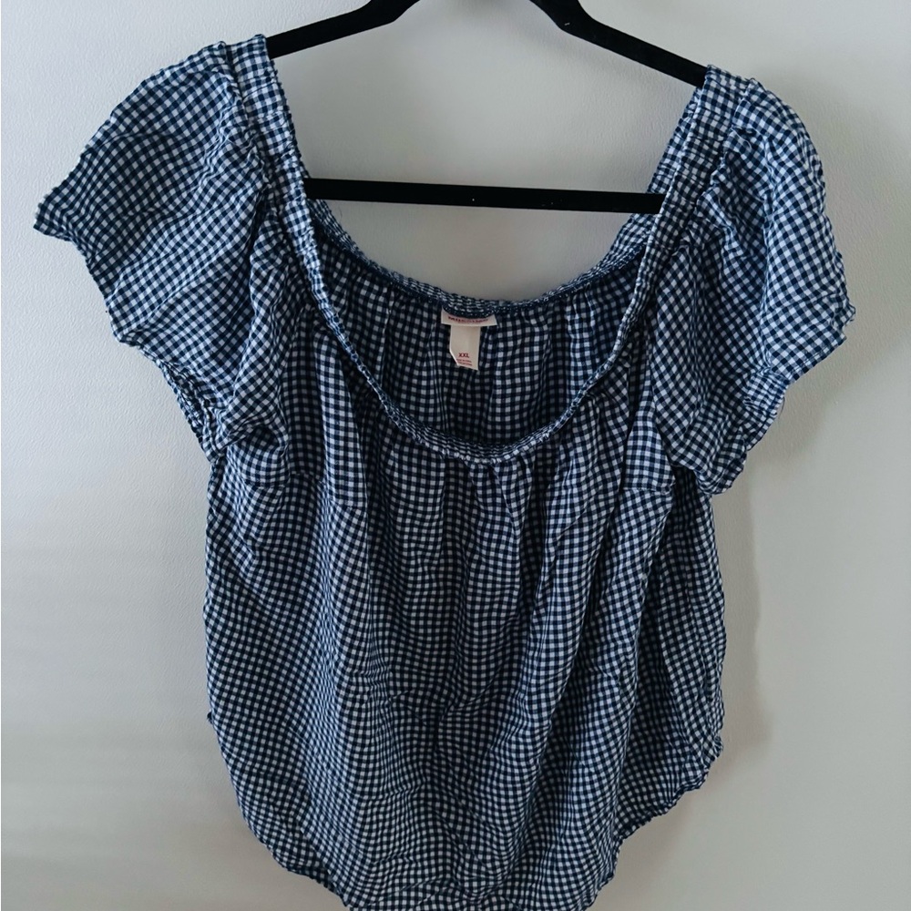 Mossimo Supply Co. Navy Gingham Blouse